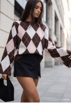 Sweter dzwonek w romby Fluffy Dream czekoladowy