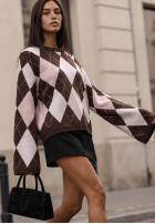 Sweter dzwonek w romby Fluffy Dream czekoladowy