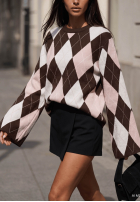 Sweter dzwonek w romby Fluffy Dream czekoladowy