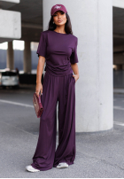 Komplet bluzka i spodnie wide leg Maybe Tonight śliwkowy