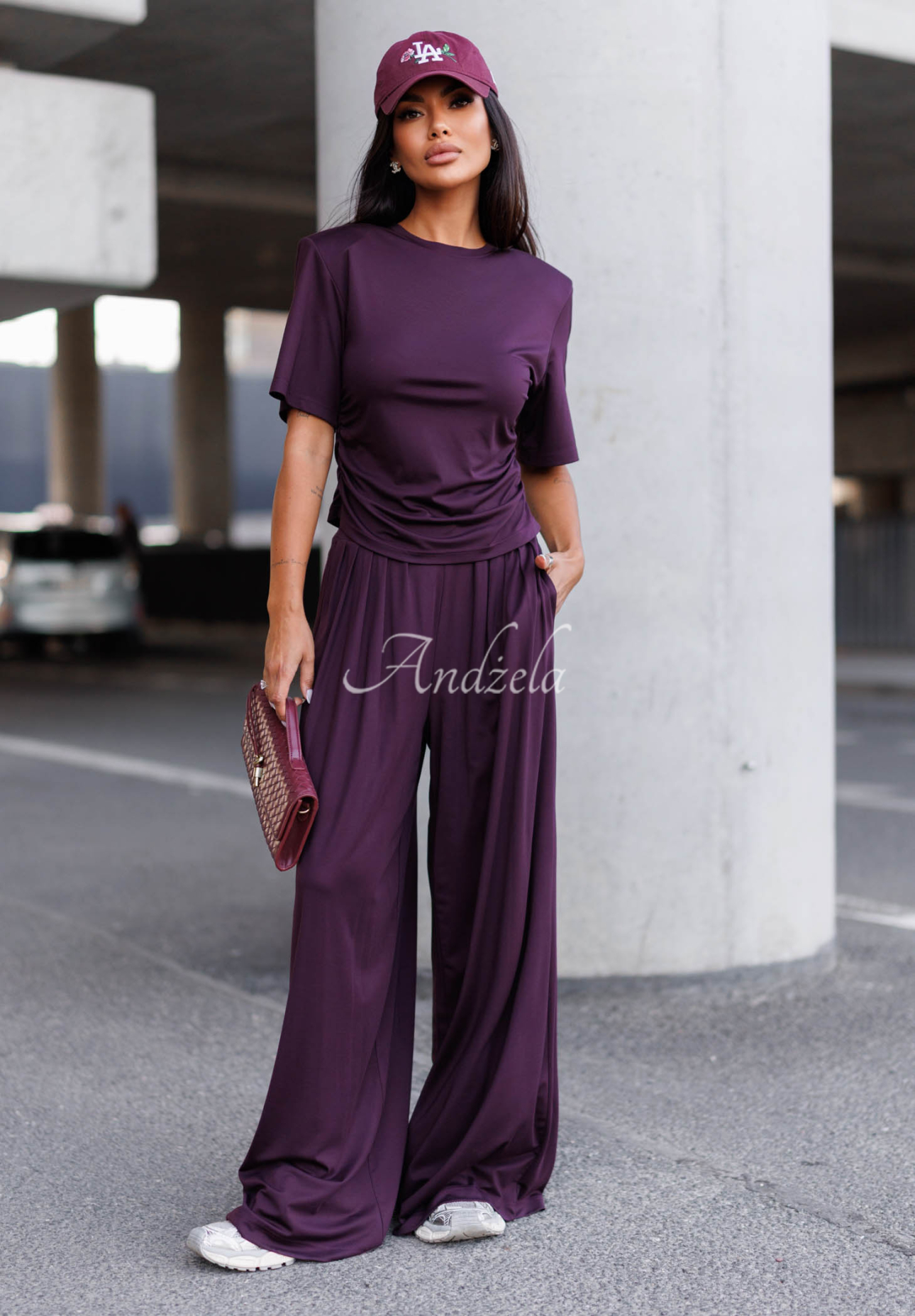 Maybe Tonight Short-Sleeved Ruched Viscose Blouse in Berry