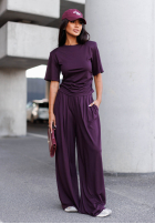 Komplet bluzka i spodnie wide leg Maybe Tonight śliwkowy