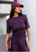 Komplet bluzka i spodnie wide leg Maybe Tonight śliwkowy
