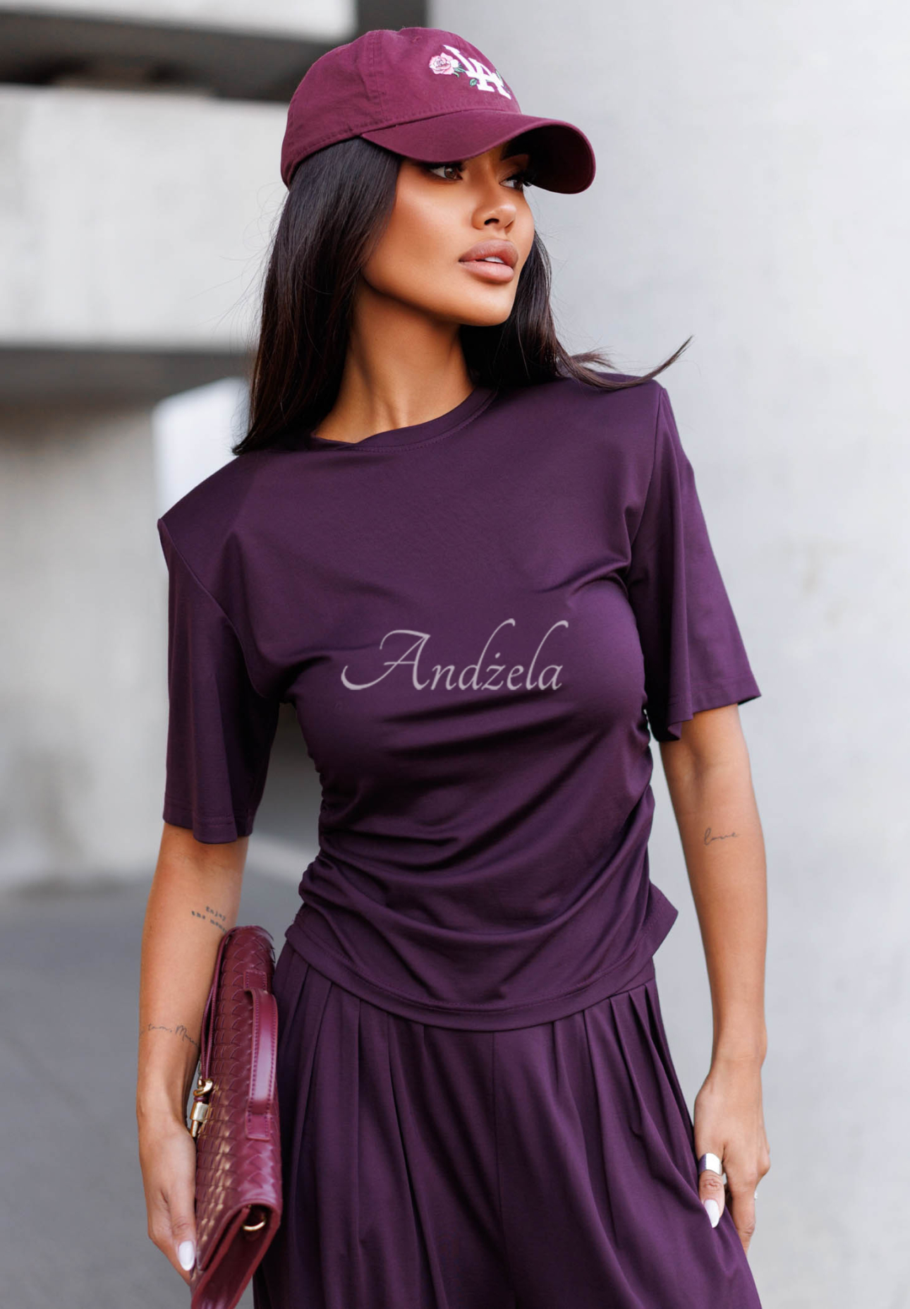 Maybe Tonight Short-Sleeved Ruched Viscose Blouse in Berry