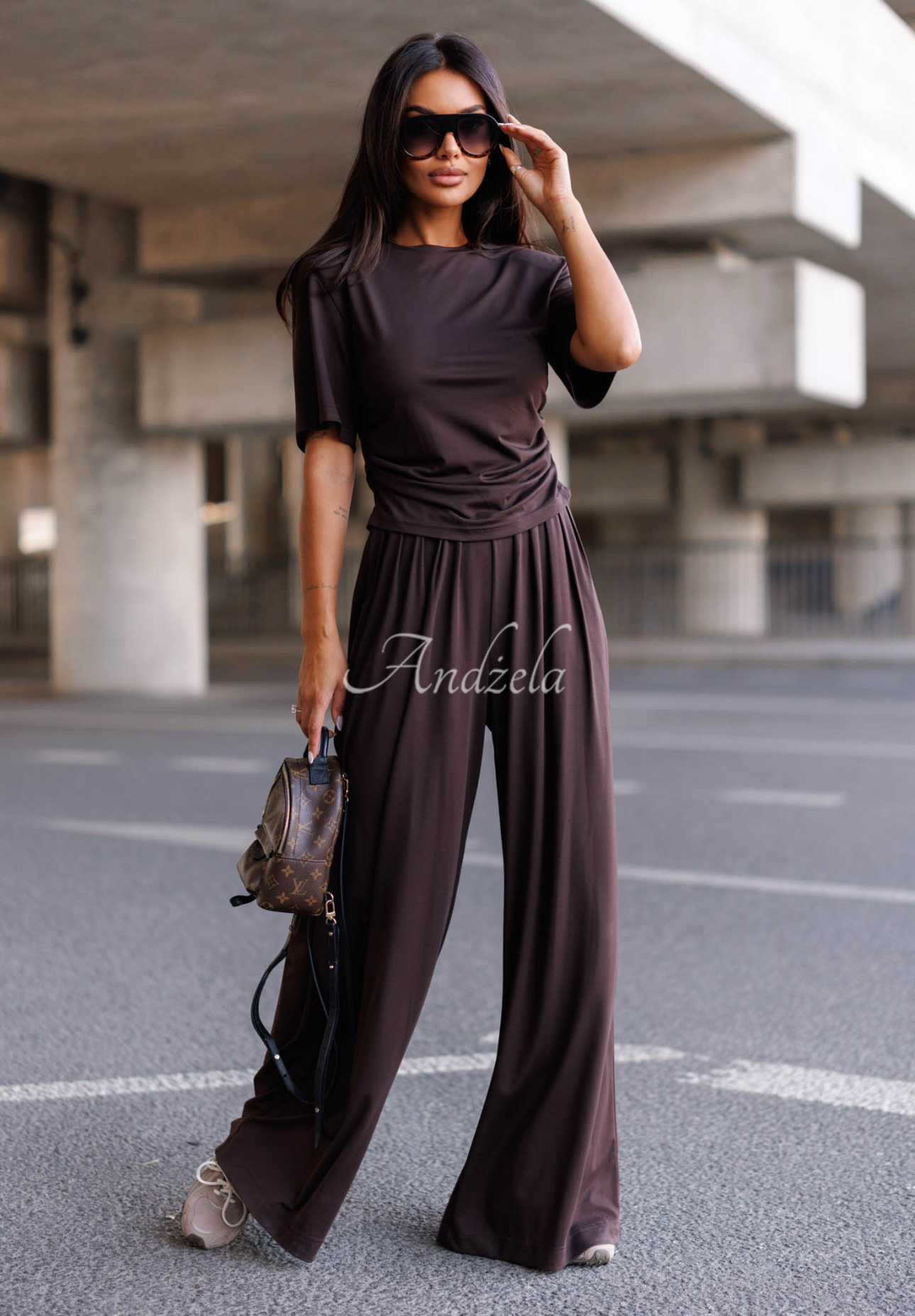Maybe Tonight Chocolate-Colored Short-Sleeved Ruched Viscose Blouse