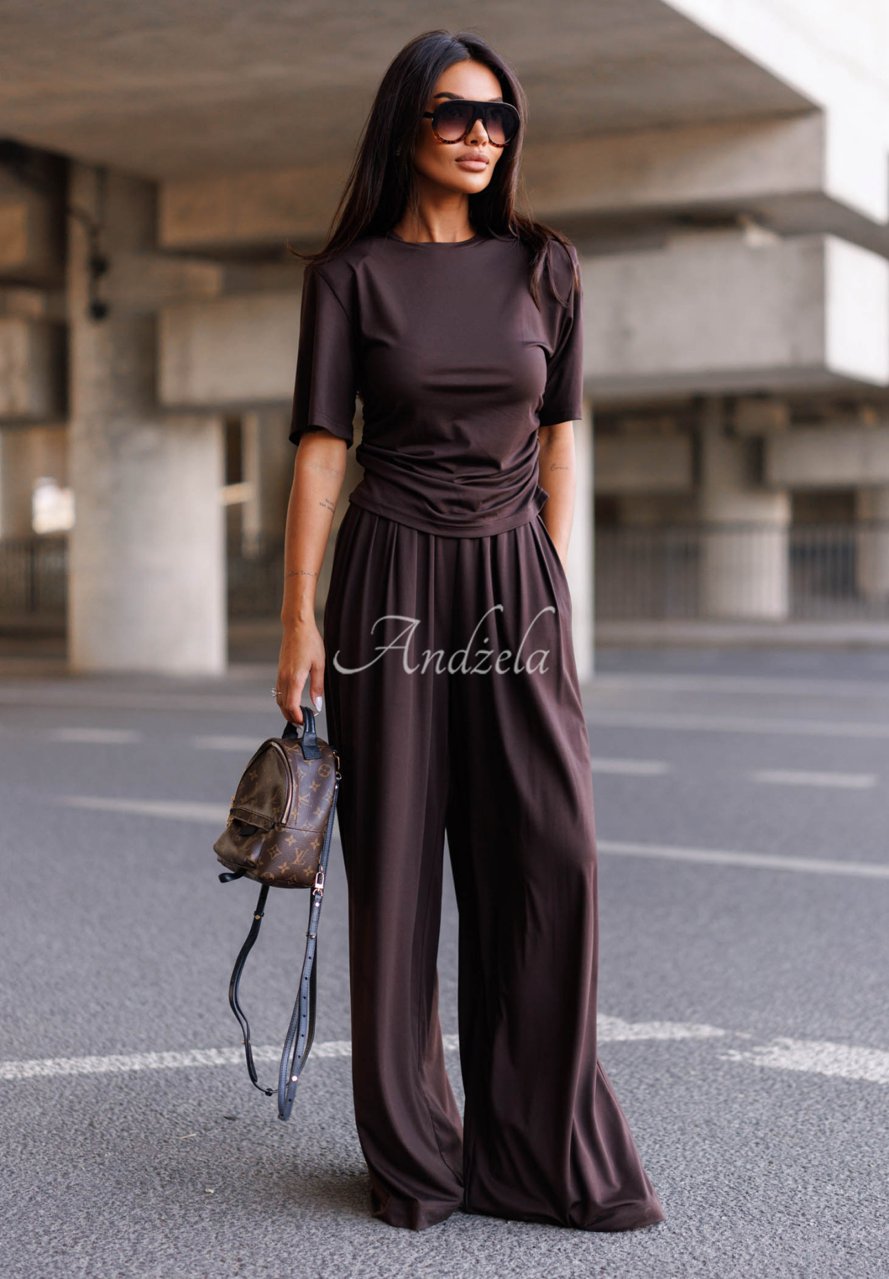 Maybe Tonight Chocolate-Colored Short-Sleeved Ruched Viscose Blouse