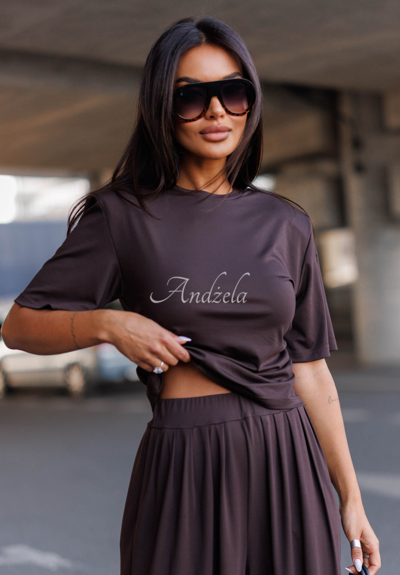Maybe Tonight Chocolate-Colored Short-Sleeved Ruched Viscose Blouse
