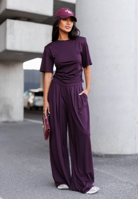 Maybe Tonight wide-leg viscose pants with pleats in berry