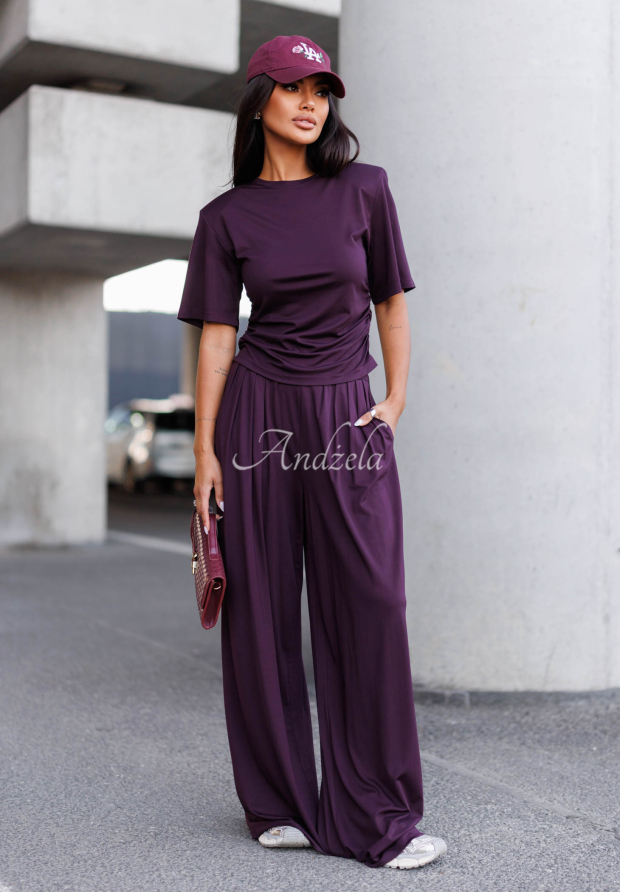 Maybe Tonight wide-leg viscose pants with pleats in berry