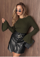 Prążkowana bluzka longsleeve dzwonek Everyday Mood czekoladowa