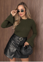 Prążkowana bluzka longsleeve dzwonek Everyday Mood czekoladowa