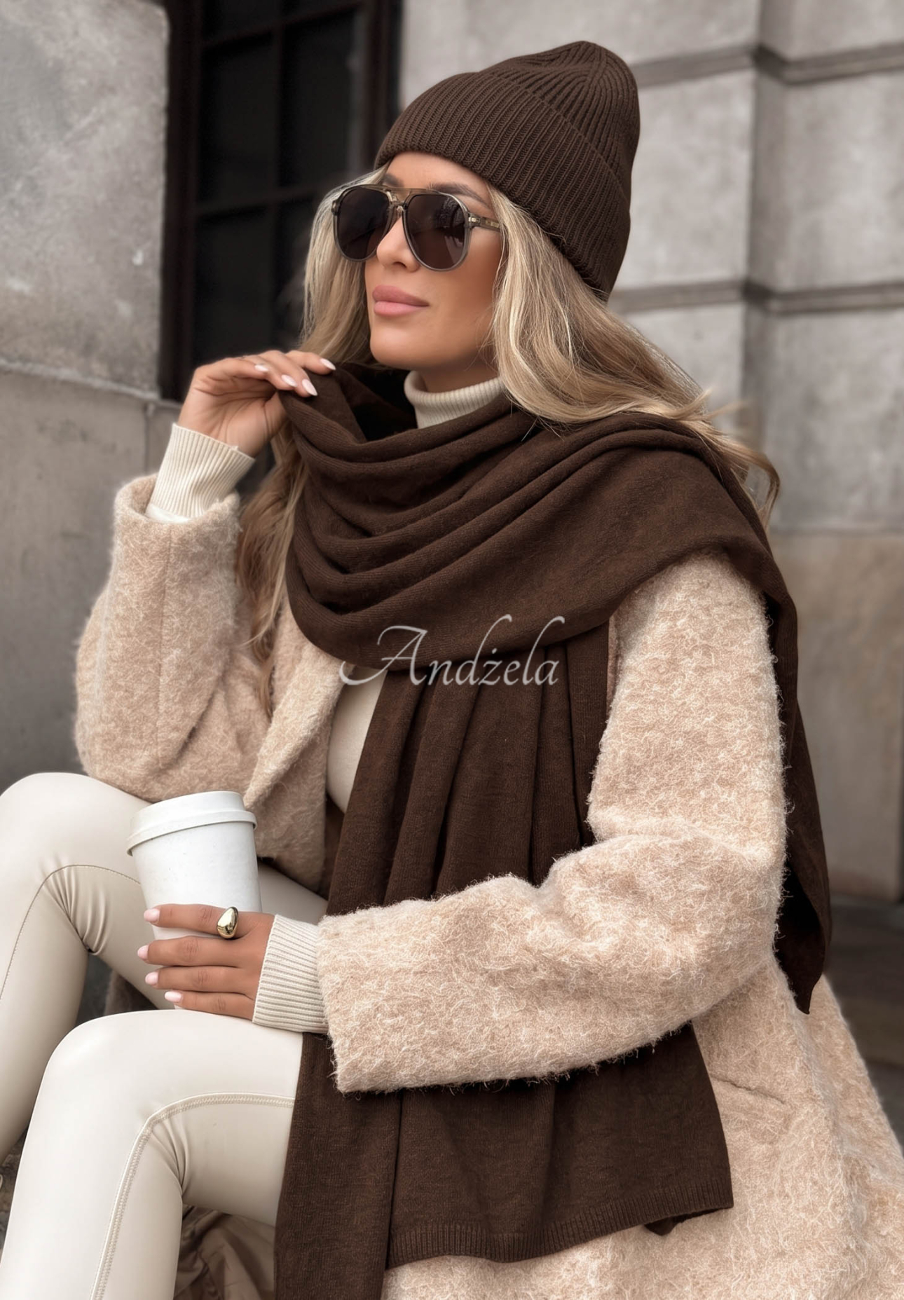 Arctic Romance Chocolate-Colored Wool and Cashmere Hat and Scarf Set