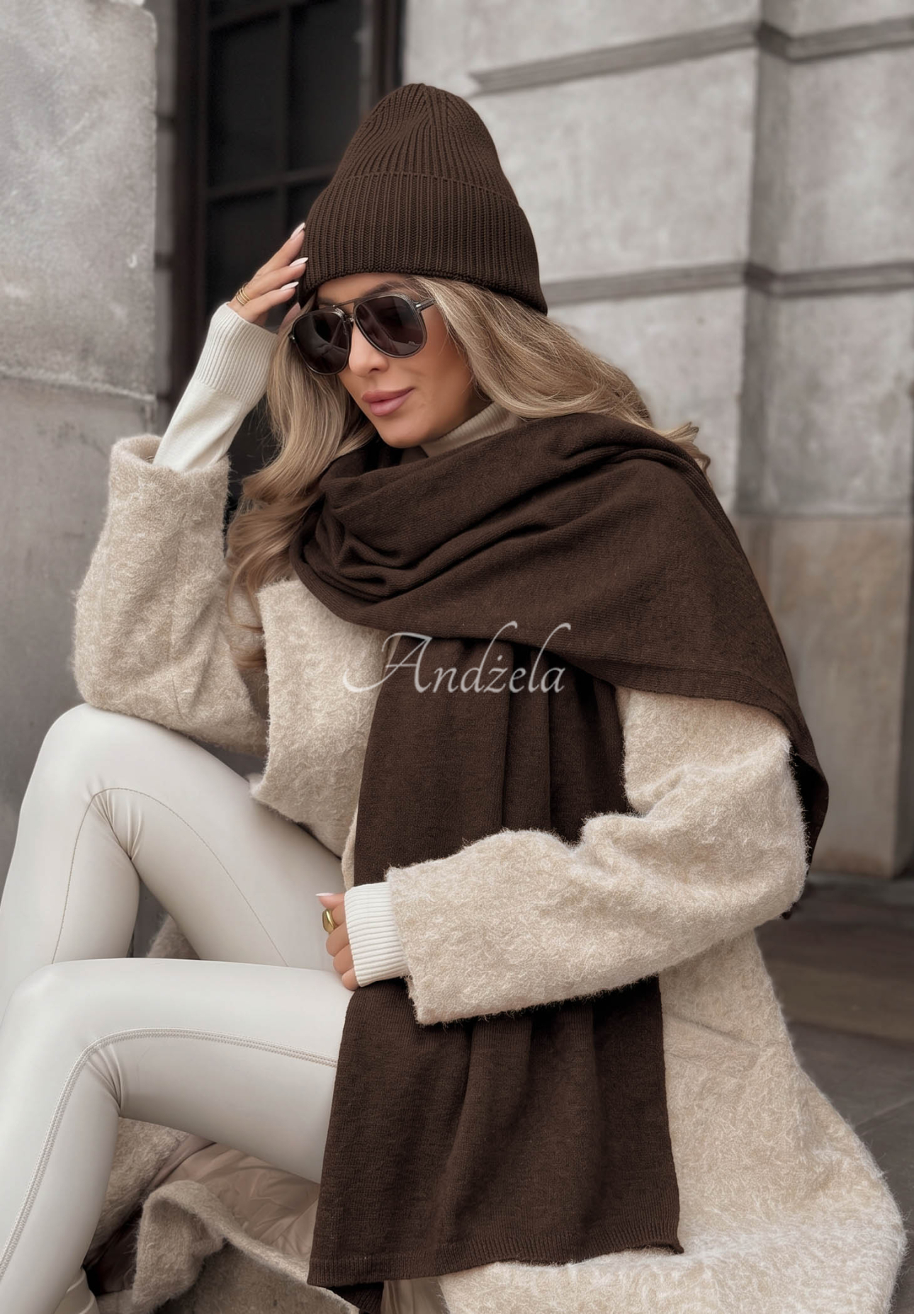 Arctic Romance Chocolate-Colored Wool and Cashmere Hat and Scarf Set