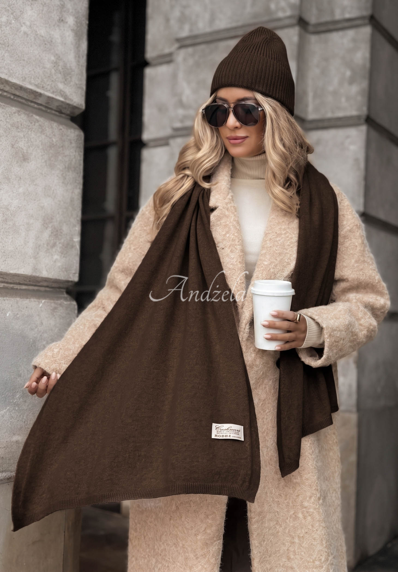 Arctic Romance Chocolate-Colored Wool and Cashmere Hat and Scarf Set