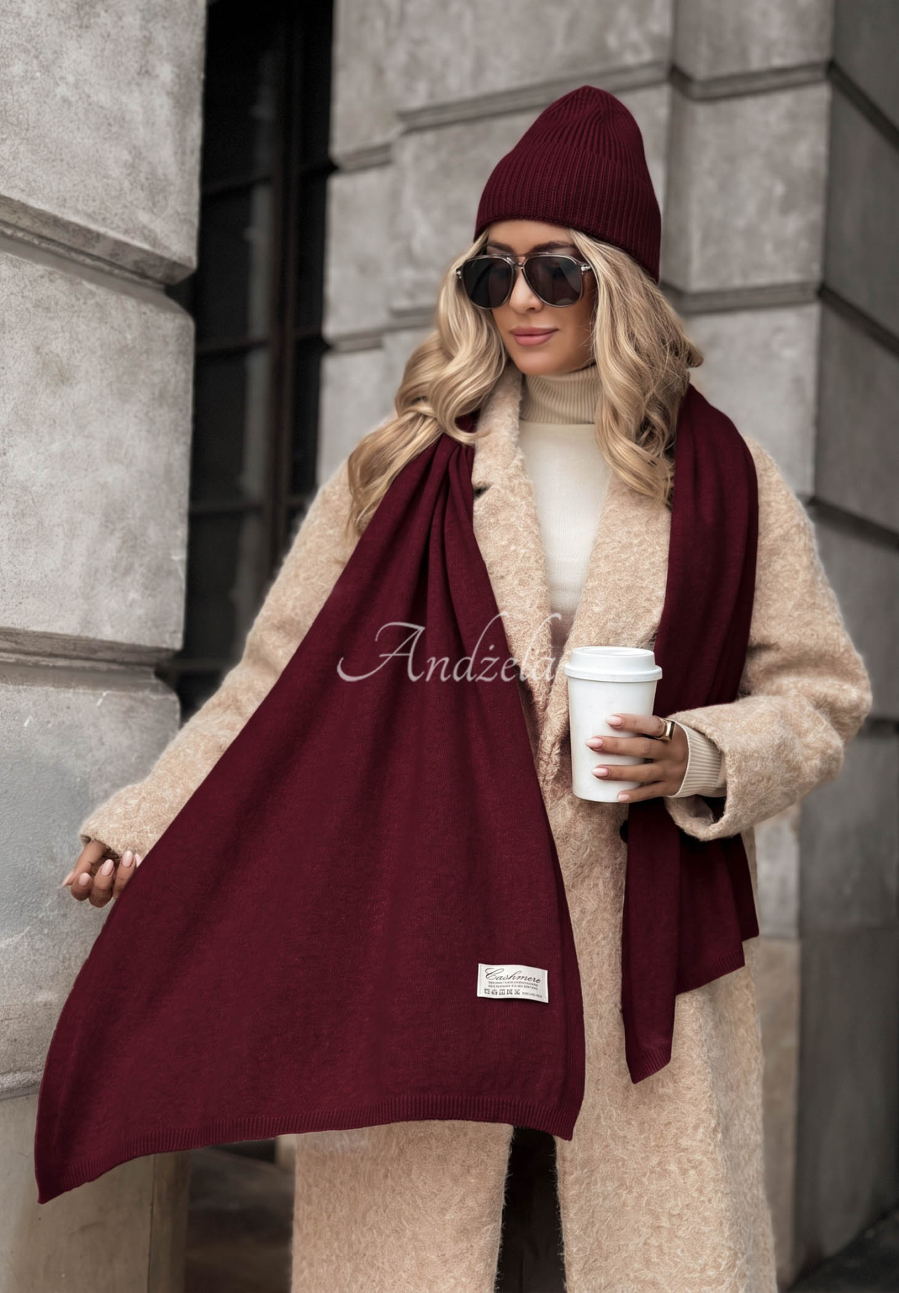Arctic Romance Burgundy Wool and Cashmere Hat and Scarf Set