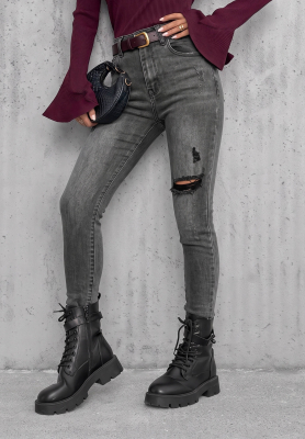 Spodnie jeansowe skinny z przetarciami Another Side ciemnoszare