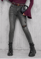 Spodnie jeansowe skinny z przetarciami Another Side ciemnoszare