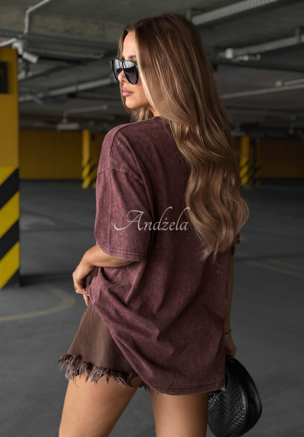 Bawełniany T-shirt z napisem Golden Ciao burgundowy