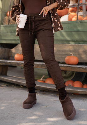 Tea Mood Chocolate-Colored Viscose Pants with an Elastic Waistband