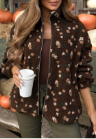 Krótka kurtka kożuszek w kwiaty Comfy Bloom czekoladowa