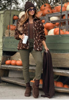 Krótka kurtka kożuszek w kwiaty Comfy Bloom czekoladowa