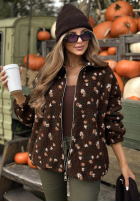 Krótka kurtka kożuszek w kwiaty Comfy Bloom czekoladowa