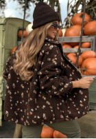 Krótka kurtka kożuszek w kwiaty Comfy Bloom czekoladowa
