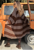 Długi kardigan w paski Cozy Season beżowo-camelowy