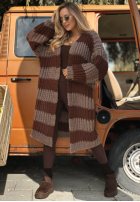 Długi kardigan w paski Cozy Season beżowo-camelowy