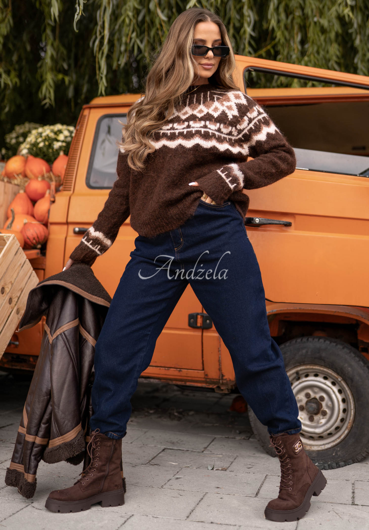 Half Sweet Chocolate-Colored Patterned Wool Sweater