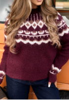 Sweter we wzory Half Sweet czekoladowy