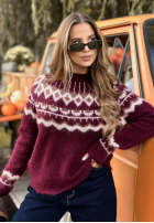 Sweter we wzory Half Sweet czekoladowy