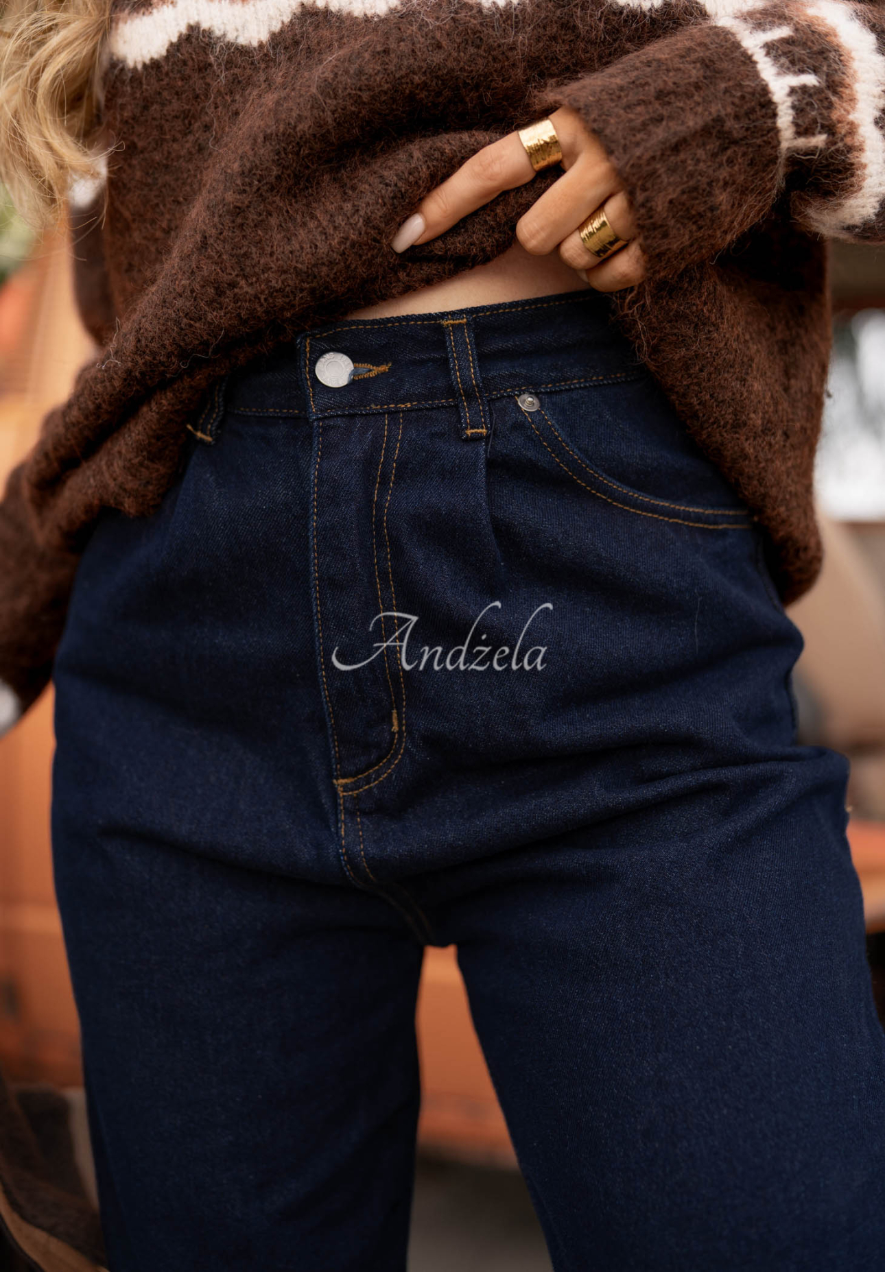 Gentle Rain Navy Blue Mom-Fit Jeans