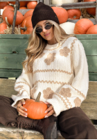 Sweter z haftowanymi kwiatami Misty Fleur czekoladowy