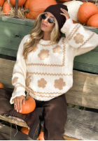 Sweter z haftowanymi kwiatami Misty Fleur czekoladowy