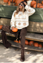 Sweter z haftowanymi kwiatami Misty Fleur czekoladowy