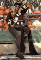Sweter z haftowanymi kwiatami Misty Fleur czekoladowy