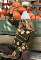 Sweter z haftowanymi kwiatami Misty Fleur czekoladowy