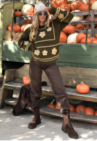Sweter z haftowanymi kwiatami Misty Fleur czekoladowy