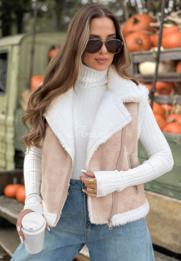 Warm State Short Beige Sheepskin Vest