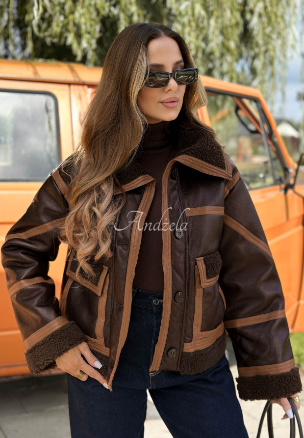 Chestnut Love Chocolate-Colored Short Leather Jacket with Shearling Lining