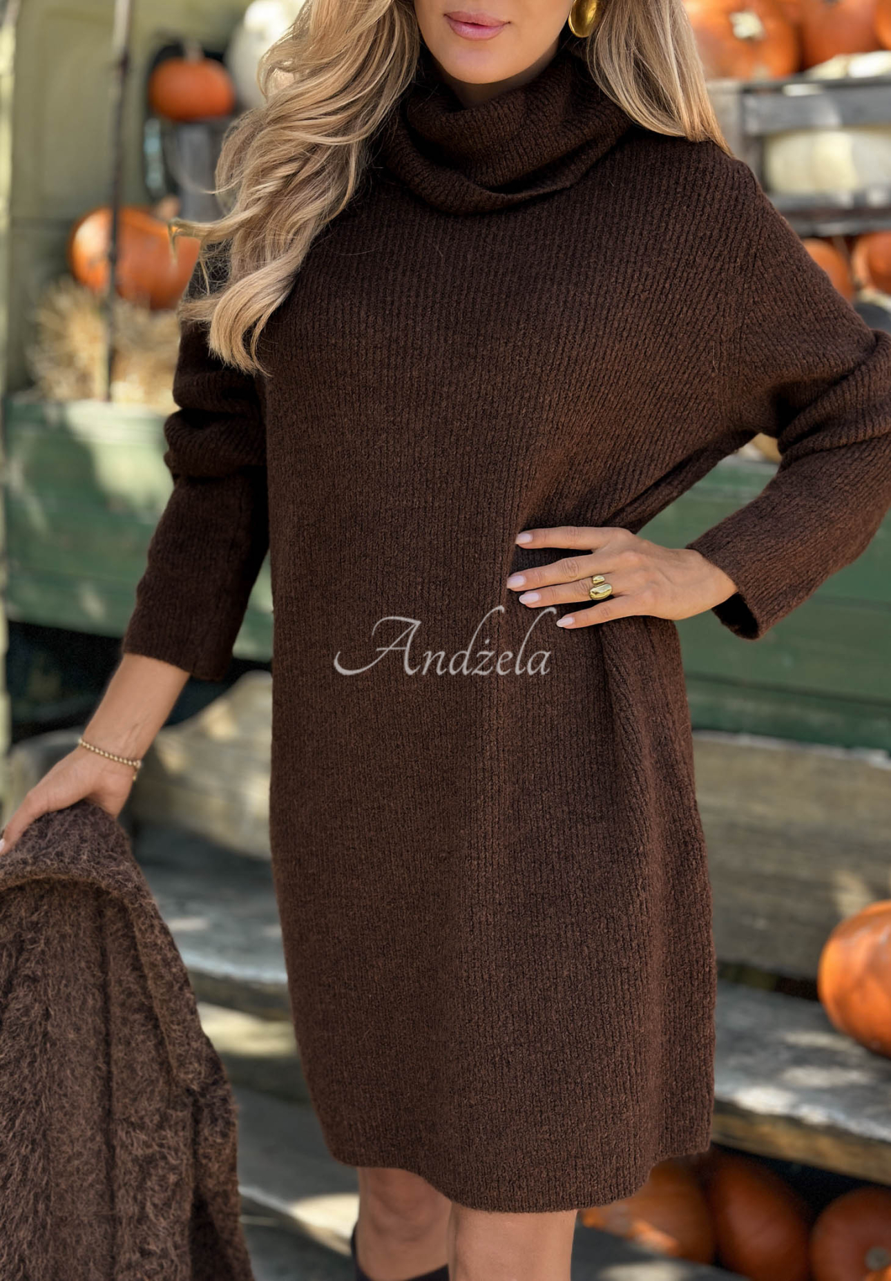 Early Dusk Chocolate-Colored Knit Dress with Wool and Viscose