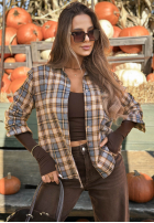 Asymetryczna koszula w kratę Fallen Leaves camelowo-szara