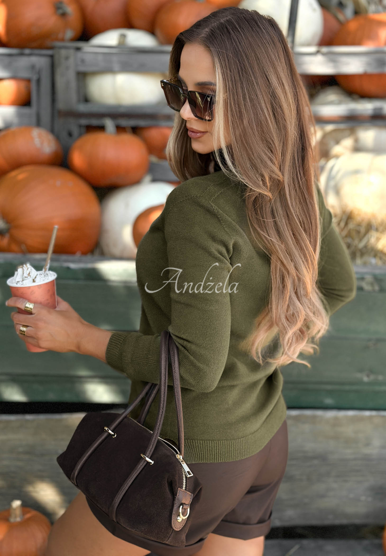 Wiskozowy sweter oversize z dekoltem w serek Modern Soul khaki