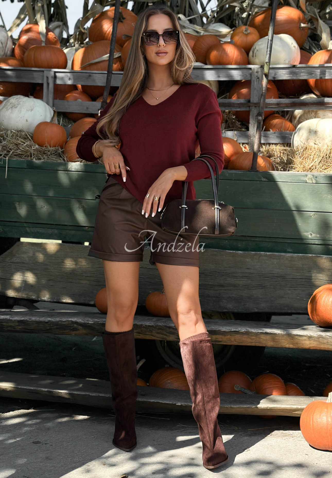 Modern Soul burgundy oversized viscose sweater with a V-neck
