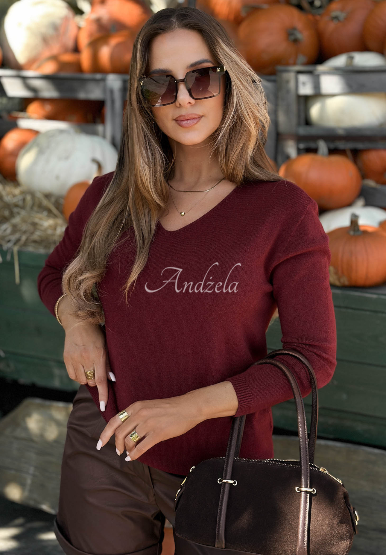 Modern Soul burgundy oversized viscose sweater with a V-neck