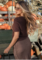 Moherowy sweter z krótkimi rękawkami Honey Cloud brązowy