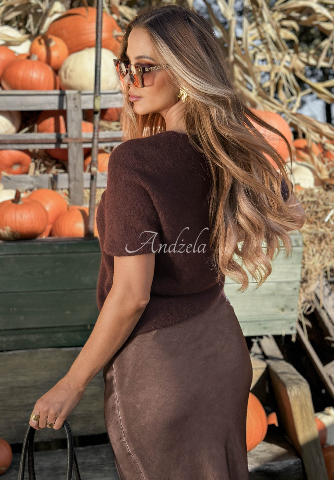 Soft, short-sleeved sweater with alpaca, Honey Cloud, chocolate