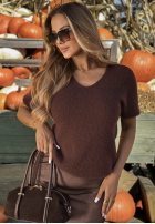 Moherowy sweter z krótkimi rękawkami Honey Cloud brązowy