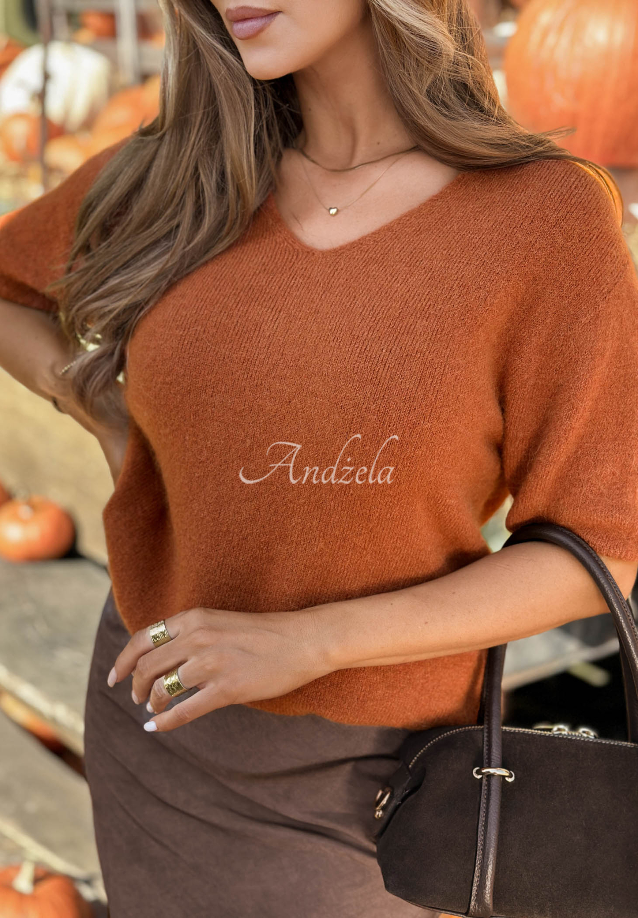 Soft, short-sleeved sweater with alpaca, Honey Cloud red